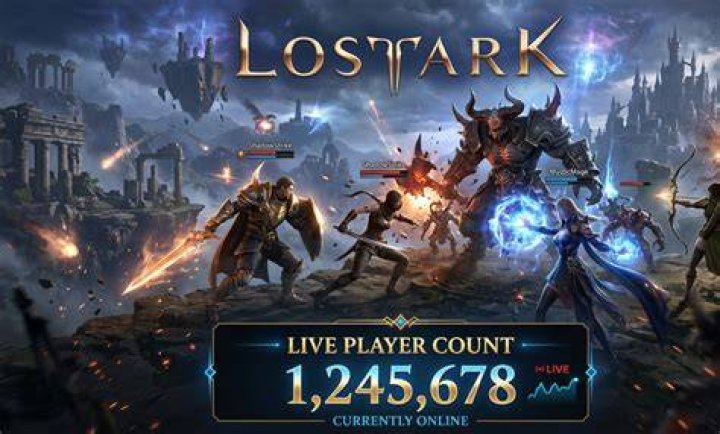 A player of Lost Ark looks up at a building and strange storm.