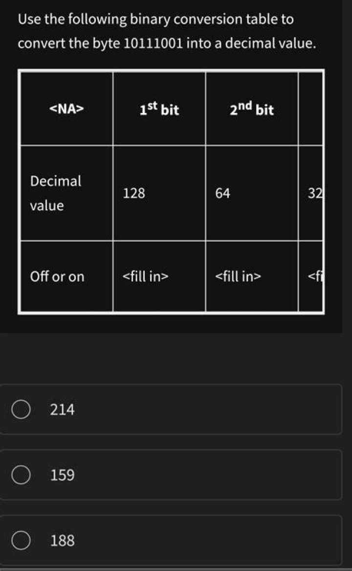 Convert 10111001 binary to decimal