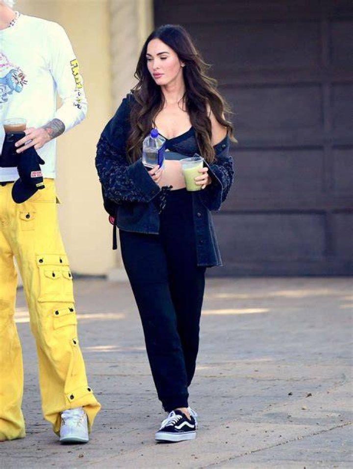 megan fox out in jacquemus lime green set