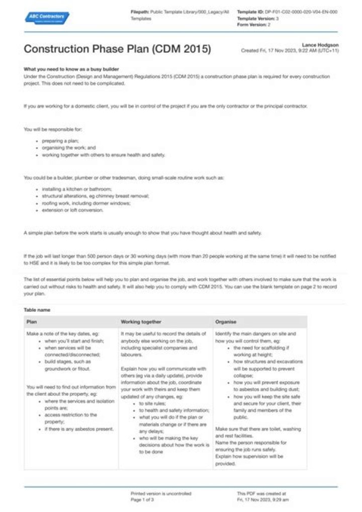 What should be in a construction plan?