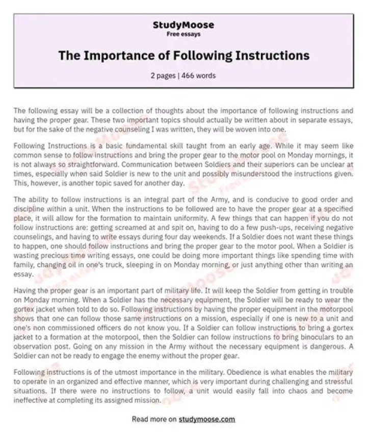 Why is following instructions important essay?